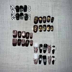 Designer 90s inspired Black and White French Tip Reuseable Press on Nails